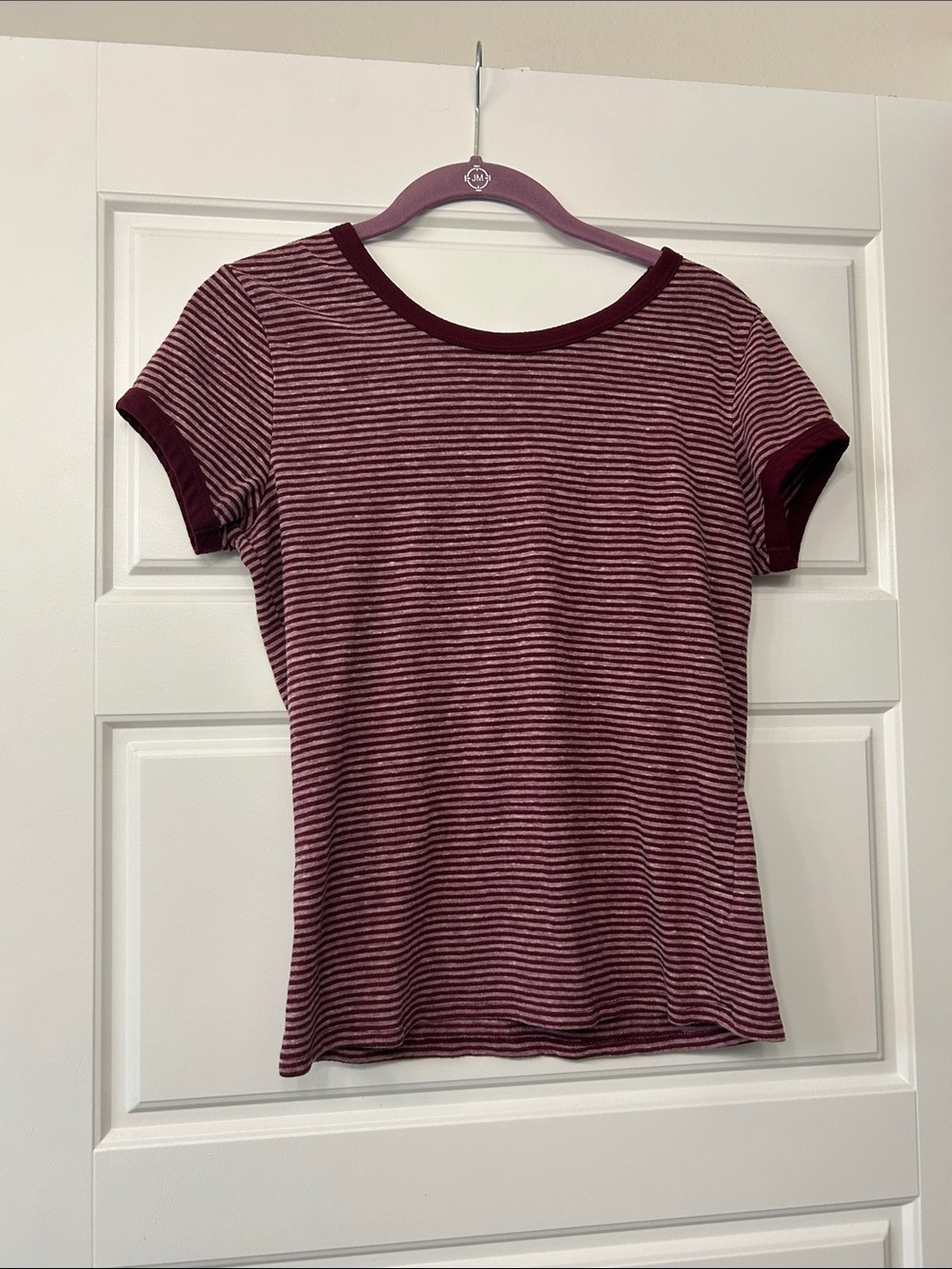 Arizona Jean Company Burgundy and Light Pink Striped Ringer Tee